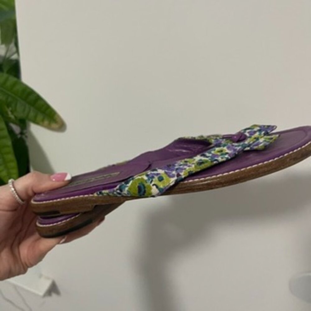Manolo Blahnik Purple Floral Print Leather Strap Sandals Size 35 - Picture 4 of 8